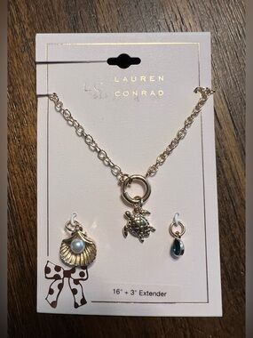 Brand New-LC Lauren Conrad Gold Tone Sealife Charm Necklace